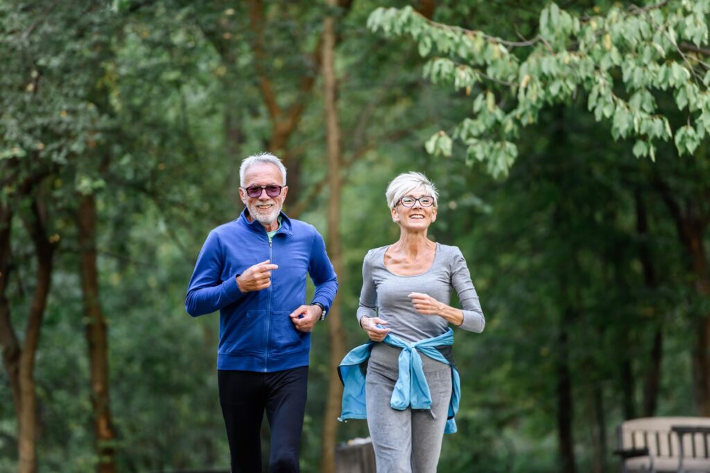 older couple walking outside